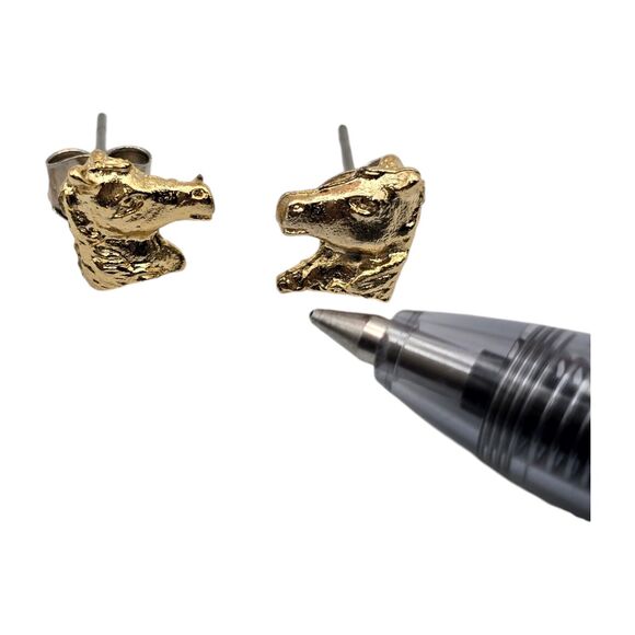 Pierced Dainty Horse Face Earrings Minimalist Small Studs Gold Tone Western - Picture 6 of 9
